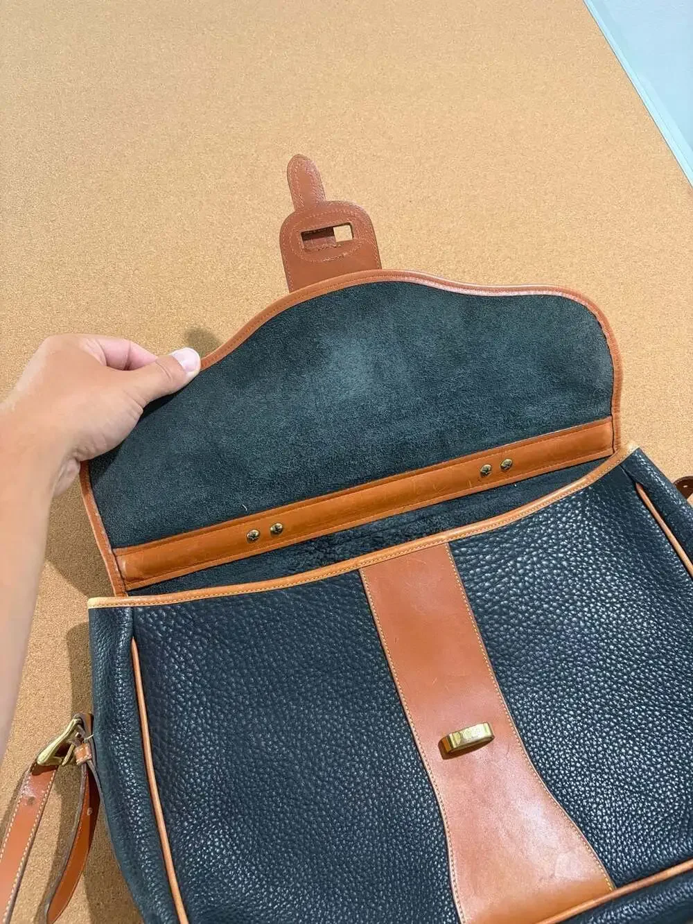 Vintage Dooney & Bourke All-Weather Leather Black and Tan Briefcase